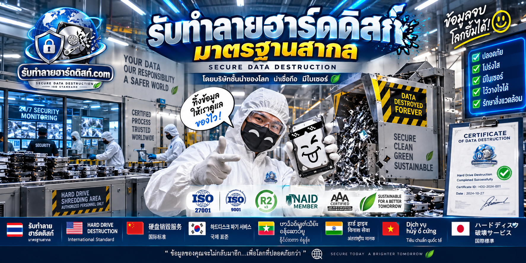 ภาพประกอบบริการรับทำลายฮาร์ดดิสก์และอุปกรณ์เก็บข้อมูลในบรรยากาศโรงงาน