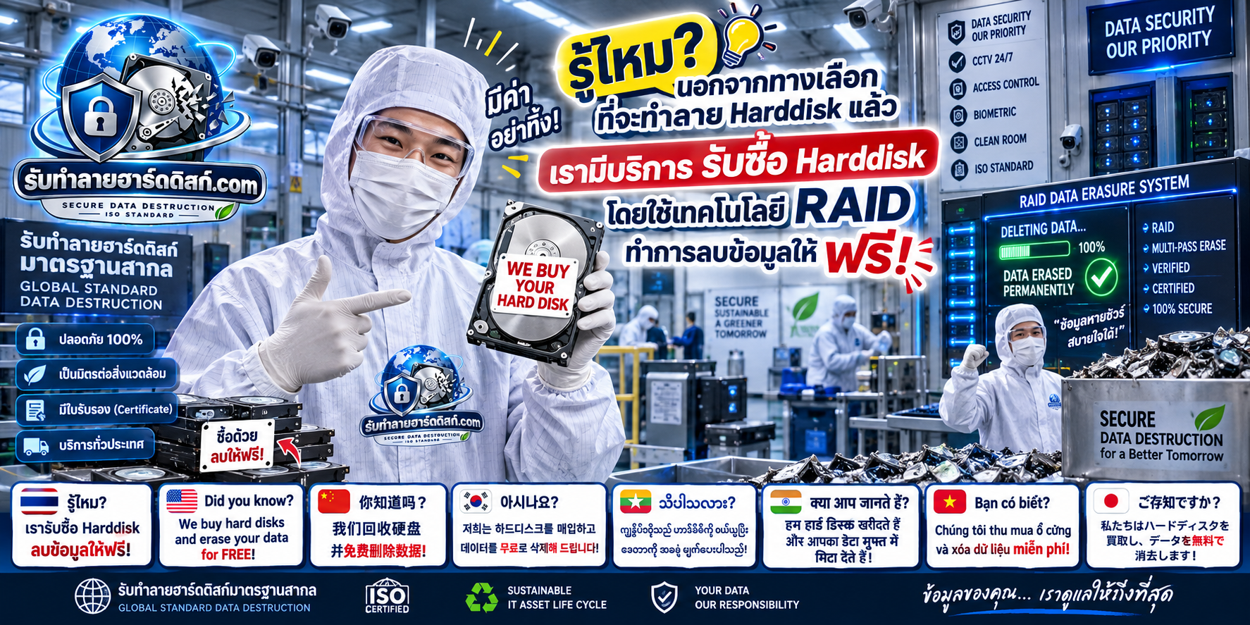ภาพประกอบบริการและการติดต่อสอบถามการทำลายฮาร์ดดิสก์